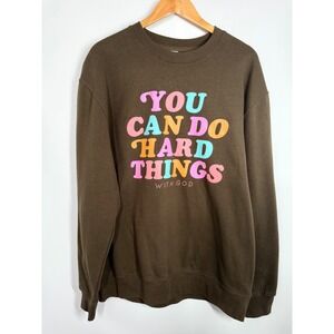 Just Hoods Brown You‎ Can Do Hard Things With God Graphic Crewneck Sweatshirt XL